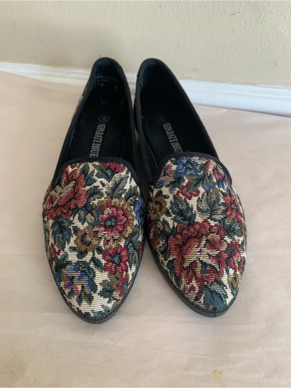 Vintage Separate Issue Women’s Floral Tapestry Smoking Loafers Cottagecore Flats